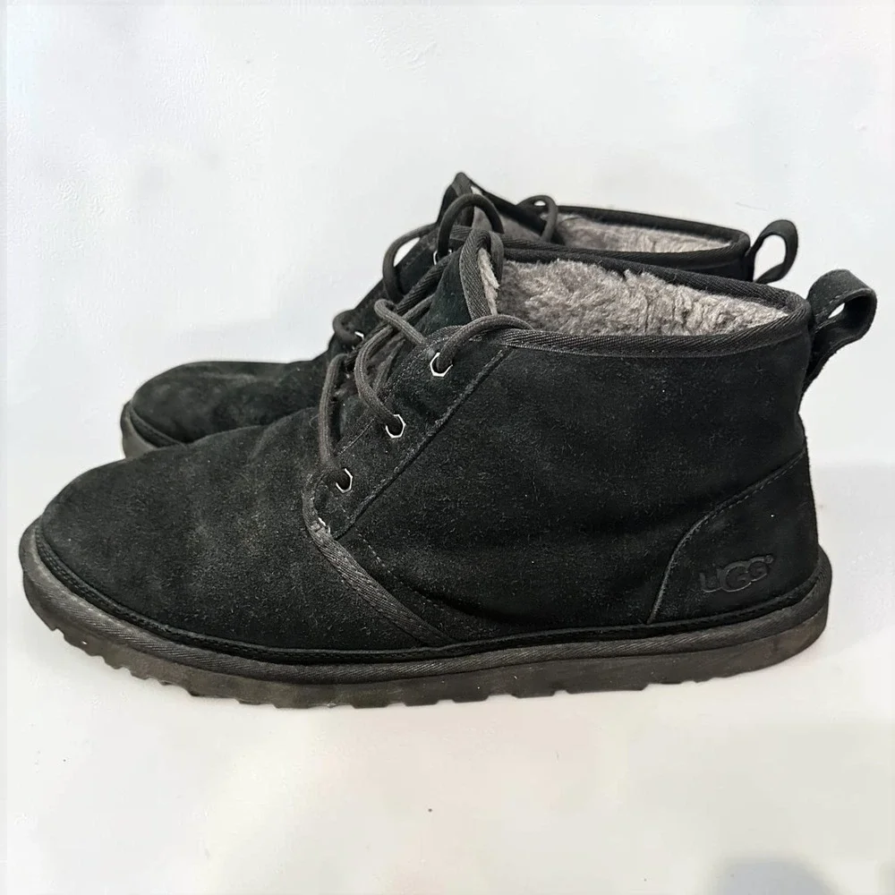 UGG Neumel Men 14 Black Suede Chukka Boots Shearling Lined Ankle Shoes 3236